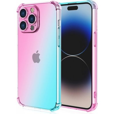 Pouzdro TopQ iPhone 15 Pro Shock duhový mentolovo-růžový