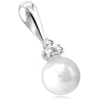 Šperky Eshop Přívěsek ze 14K bílého zlata třpytivé kulaté zirkony bílá sladkovodní perla S1GG46.27