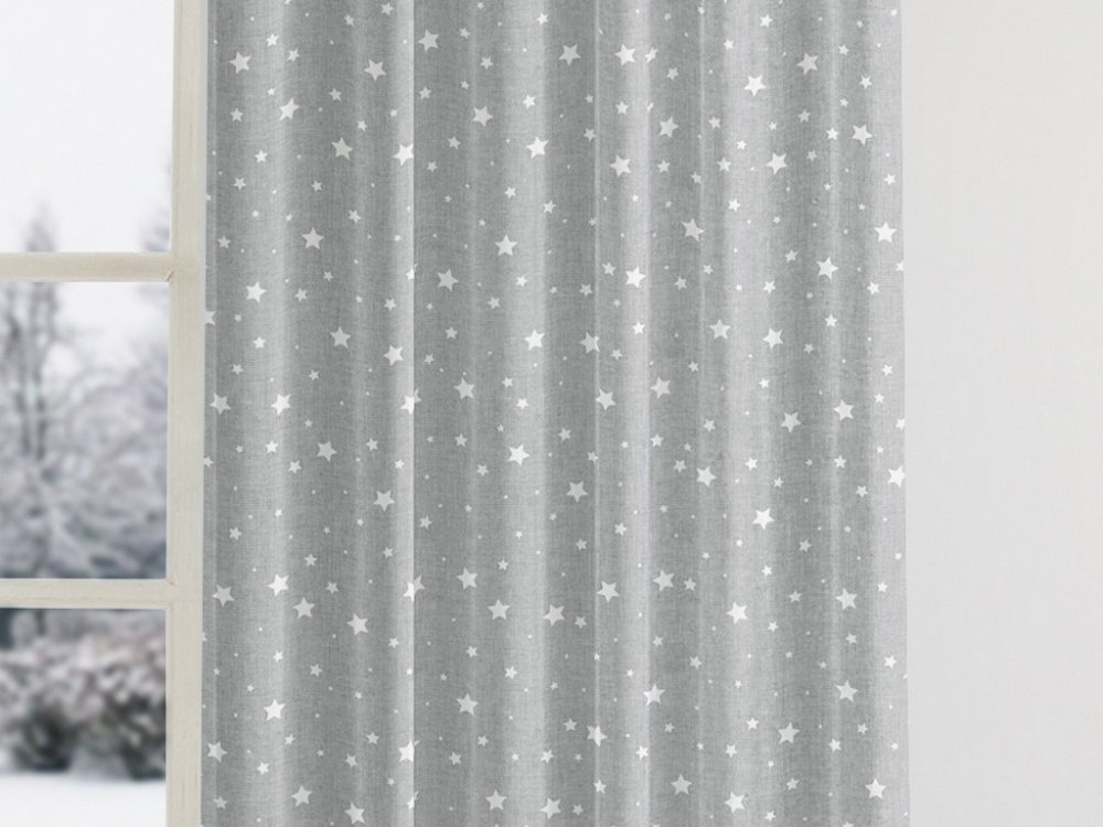 Goldea vánoční bavlněný závěs - vzor bílé hvězdičky na šedém 160x150 cm |  Srovnanicen.cz