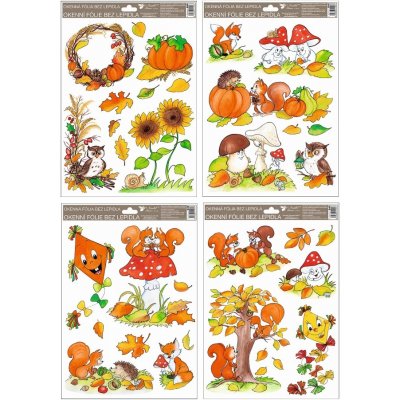 Anděl Okenní fólie ručně malovaný podzim sovy,veverky,lišky 946 , 37x26 cm Typ: 1. SLUNEČNICE – Zboží Mobilmania