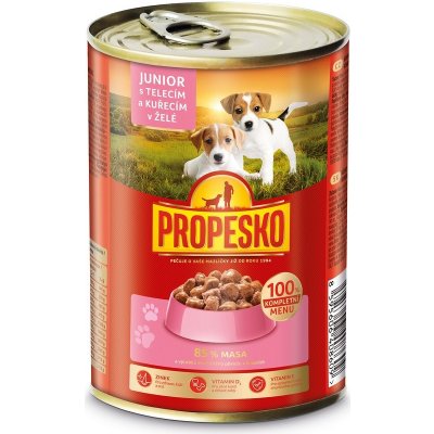 Propesko Dog Junior telecí kuřecí v želé kousky 415 g – Zboží Mobilmania