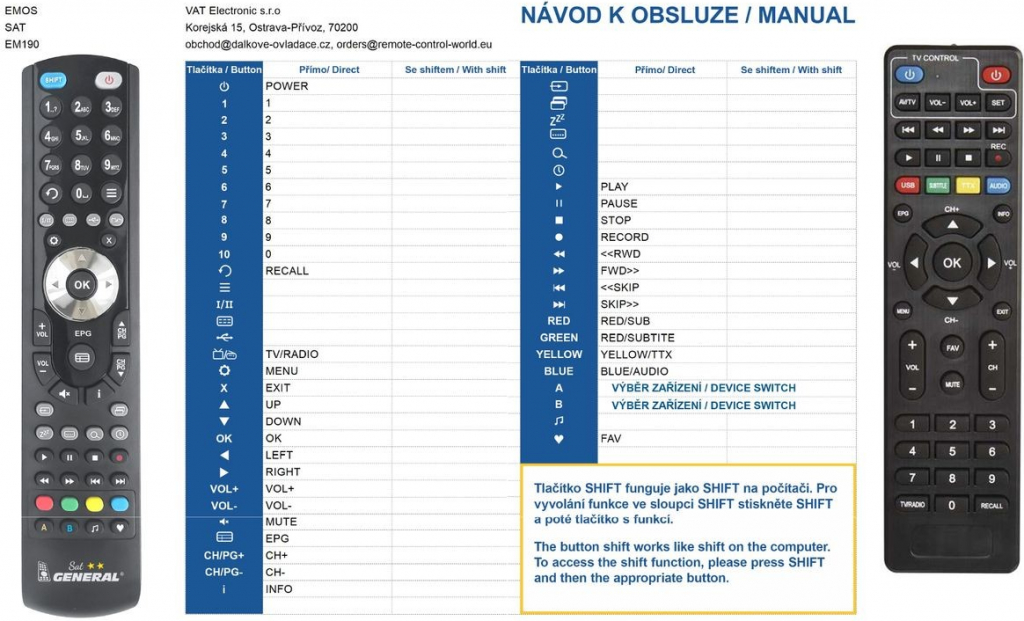 Dálkový ovladač General Emos EM190