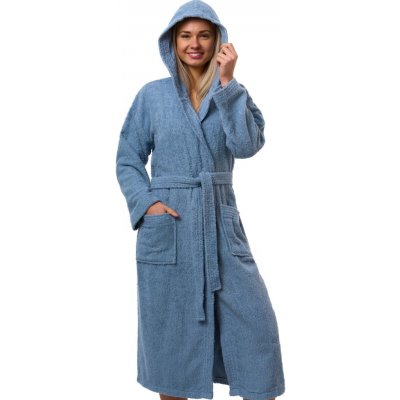 Dámský župan modrý s kapucí a páskem 1ZF3095 modrá – Zboží Dáma