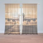Sablio Záclony Letadlo přistávající při západu slunce: 2ks 150x250cm – Zboží Mobilmania