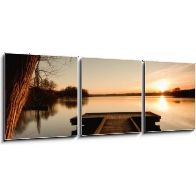 Obraz 3D třídílný - 150 x 50 cm - The bridge to the lake under the sunset Most přes jezero pod západem slunce – Zboží Mobilmania