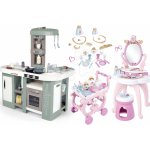 Smoby Set kuchyňka elektronická s bubláním Tefal Studio Kitchen XL Bubble 360° a kosmetický stolek Princezny se židlí a servírovací vozík
