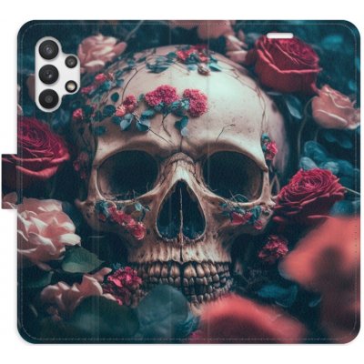 Pouzdro iSaprio Flip s kapsičkami na karty - Skull in Roses 02 Samsung Galaxy A32