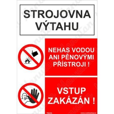 Strojovna výtahu nehas vodou ani pěnovými přístroji, plast 210 x 297 x 2 mm A4 – Zbozi.Blesk.cz