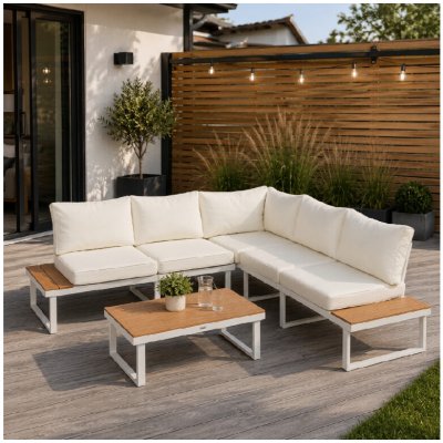 Furnigo Zahradní kovový set Malaga bílý/krémové polštáře – Hledejceny.cz