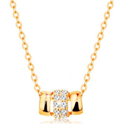 Šperky eshop ze žlutého zlata, tři spojené obloučky - dva hladké a jeden zirkonový S3GG138.21
