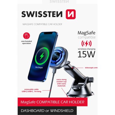 Magnetický držák do auta swissten s bezdrátovým nabíjením 15w dashboard (magsafe compatible) – Zboží Mobilmania