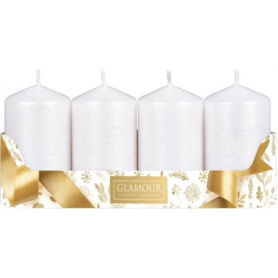 Sada adventních svíček TAURUS metalická biela škrab. efekt 5 x 9 cm, 4 ks – Hledejceny.cz