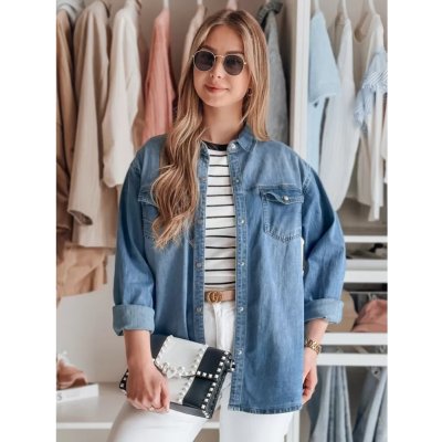 Dstreet Dámská džínová košile oversize DENIMOVA DY0467 Modrá světle – Zboží Dáma