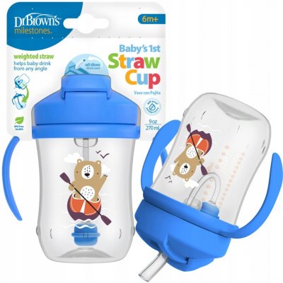 Dr.Brown's hrnek s brčkem s držadly modrý 270 ml – Sleviste.cz
