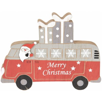 Clayre & Eef Dřevěná vánoční dekorace Santa Claus v autobusu 22*17*2 cm – Hledejceny.cz
