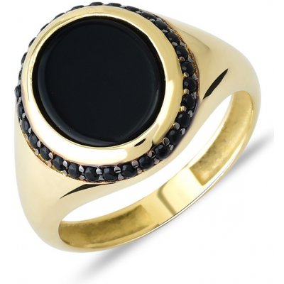 Lillian Vassago Zlatý pánský prsten s onyxem a černými zirkony LLV83 GR004