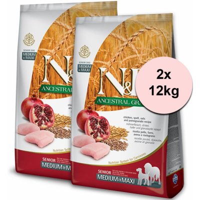 N&D Ancestral Grain Dog Senior Medium & Maxi Chicken & Pomegranate 2 x 12 kg