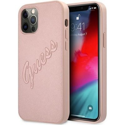 Pouzdro Guess hard iPhone 12 Pro MAX Saffiano Vintage Script růžové – Zboží Mobilmania