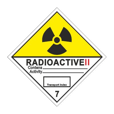 Radioaktivní látka v kusech kateg.II. č.7B(žlutý trojúhleník,černý tisk) | Samolepka, 10x10 cm – Hledejceny.cz