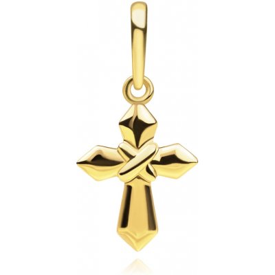 Šperky Eshop Přívěsek ze žlutého zlata křížek se zkosenými trojúhelníkovými rameny S5GG259.69