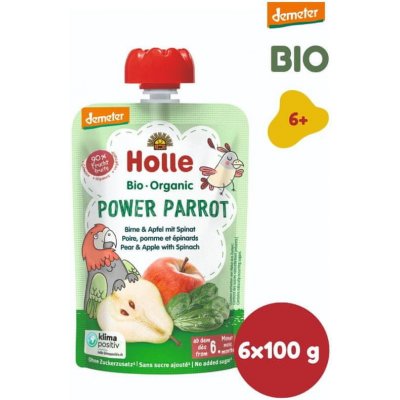 Holle Bio Power Parrot 100% pyré hruška jablko špenát 6 x 100 g – Zboží Mobilmania