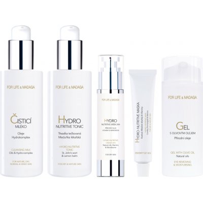 For Life & Madaga Čisticí mléko 200 ml + Hydro-nutritive tonic 200 ml + Hydro-nutritive krém 24H 50 ml + Hydro-nutritive maska 18 ml + Gel s olivovým olejem 100 ml dárková sada – Hledejceny.cz