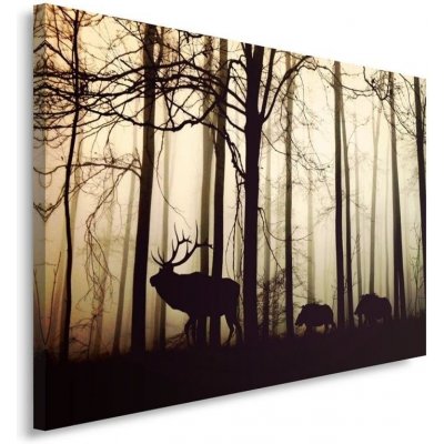 Obraz na plátně, Jelen v lese Fog Brown - 100x70 cm – Zbozi.Blesk.cz