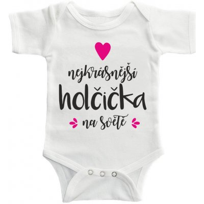 Dětské BODY s potiskem Nejkrásnější Holčička na světě potisku Černá + Růžová – Zboží Mobilmania
