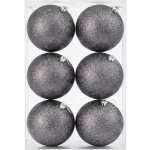 DECOLED Sada vánočních ozdob šedá glitter 10 cm plastová koule, balení 6 ks – Hledejceny.cz