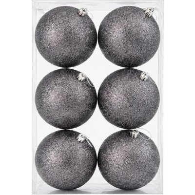 DECOLED Sada vánočních ozdob šedá glitter 10 cm plastová koule, balení 6 ks – Hledejceny.cz