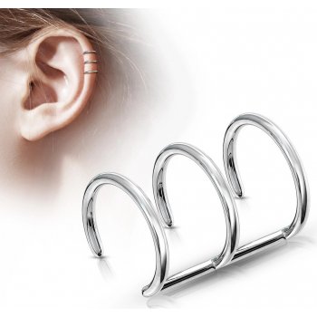 Šperky eshop falešný piercing do ucha z oceli tři prstence stříbrné barvy I11.8