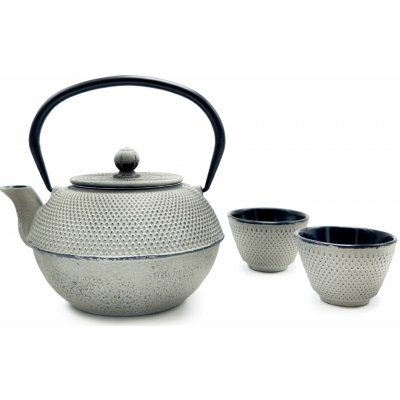 Bredemeijer Jang litinová čajová souprava 1,1 l a 2 šálky světle šedá s nerezovým sítkem moderní design – Sleviste.cz