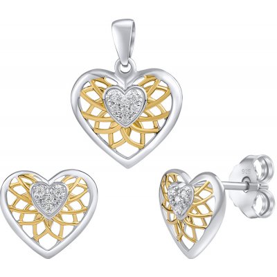 SILVEGO stříbrný pozlacený set šperků srdce Leanne náušnice a přívěsek FW14748SWG
