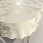 Biante Velký sametový oválný ubrus Isabela Flower IBL-022 Zlaté květy na smetanovém 240x280 cm – Hledejceny.cz