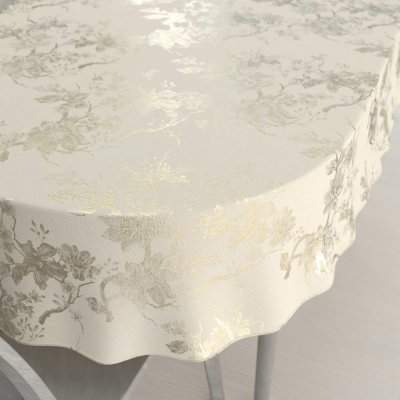 Biante Velký sametový oválný ubrus Isabela Flower IBL-022 Zlaté květy na smetanovém 240x280 cm – Hledejceny.cz