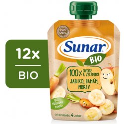 SUNAR BIO ovocná kapsička jablko banán mrkev 4m+ 12 x 100 g