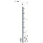 Nerezový sloup, boční kotvení, 6 řadový průchodný, venkovní, vrch nastavitelný (ø 42,4x2 mm), broušená nerez K320 / AISI304 – Sleviste.cz