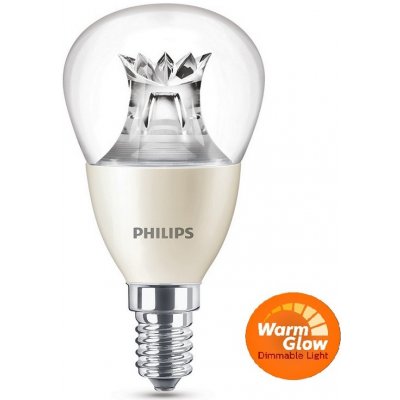 Philips LED žárovka P48 CL E14 6W 40W teplá bílá 2700K stmívatelná