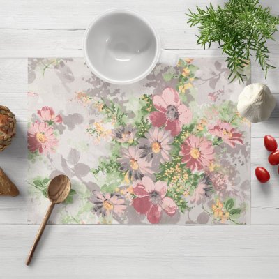 Biante bavlna prostírání Sandra SA-704 Malované růžovo-červené květy na šedém 30x40 cm – Sleviste.cz