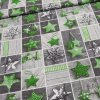Metráž Bavlněné plátno vánoční VT039/03 vzorované zelené hvězdy v šedém čtverci, š.160cm (látka v metráži)