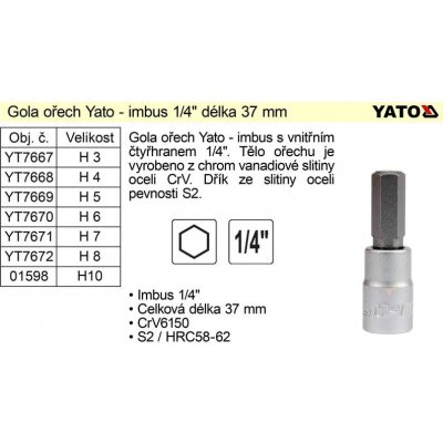 Yato na 1/4" ráčnu Imbus H6 YT-04373 – HobbyKompas.cz