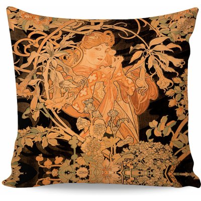 Matějovský Polštář Alfons Mucha ŽENY S KVĚTINAMI béžovo-černý 40x40 – Zboží Dáma
