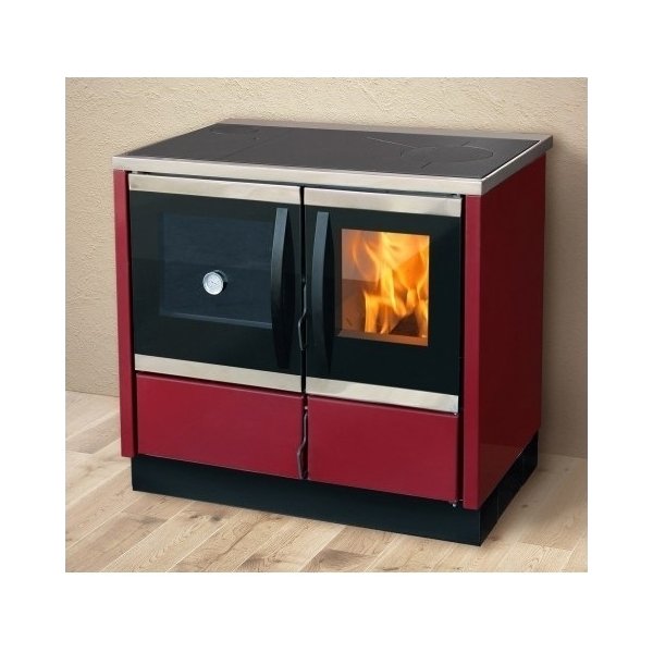 sporák na tuhá paliva MBS ROCKY Sporák s troubou červený levý