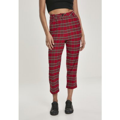Urban Classics Ladies High Waist Checker Cropped Pants red/blk