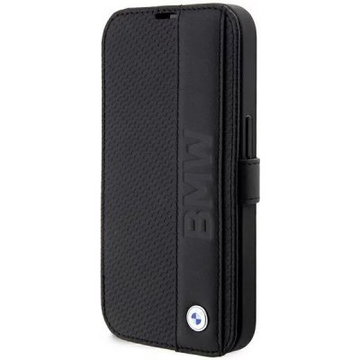 Pouzdro BMW iPhone 14 Pro Max bookcase Leather Textured&Stripe černé – Zboží Mobilmania