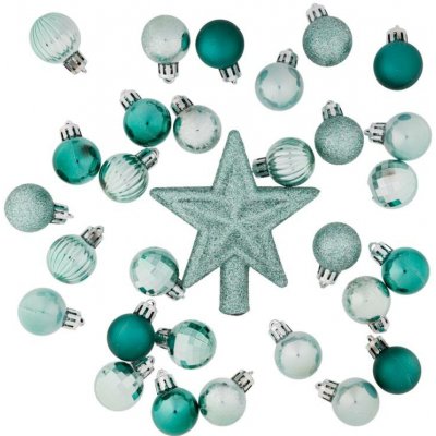 DECOLED Sada ozdob 29x 3cm koule 1x glitter špice nefritově zelená – Sleviste.cz