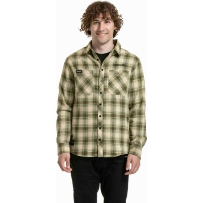 Meatfly pánská bavlněná košile Kurt zelená/béžová – Sleviste.cz