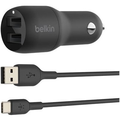 Belkin BOOST CHARGE™ 24W Duální USB-A nabíječka do auta + 1m USB-C kabel, černá CCE001BT1MBK – Zboží Mobilmania