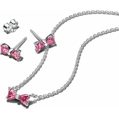 Pandora Set náhrdelníku a náušnic Třpytivá růžová mašlička – Zboží Dáma