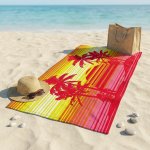Praktik plážová osuška MAXI PALM AND SUN palmy červeno žlutá 100 x 180 cm – Sleviste.cz